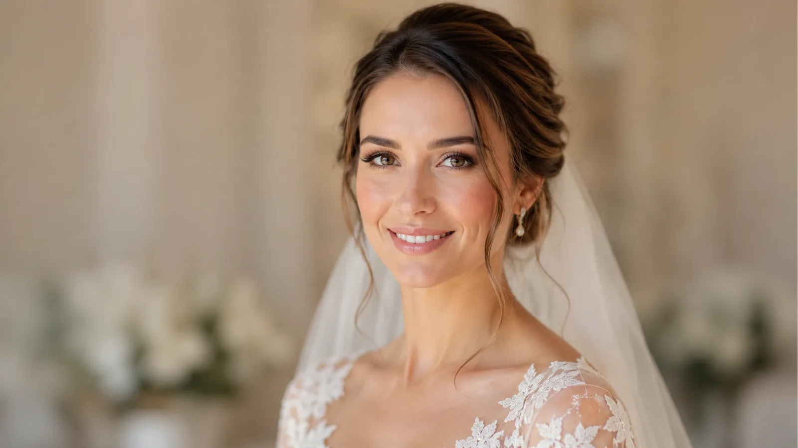 Noiva com maquiagem profissional natural e iluminada no dia do casamento em Joinville